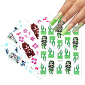 10db Cartoon Girls Nail Art matricák matricák 3D Flame öntapadó transzfer matrica manikűr dekoráció