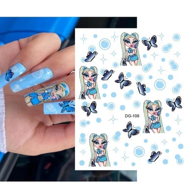 10db Cartoon Girls Nail Art matricák matricák 3D Flame öntapadó transzfer matrica manikűr dekoráció