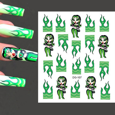 10db Cartoon Girls Nail Art matricák matricák 3D Flame öntapadó transzfer matrica manikűr dekoráció