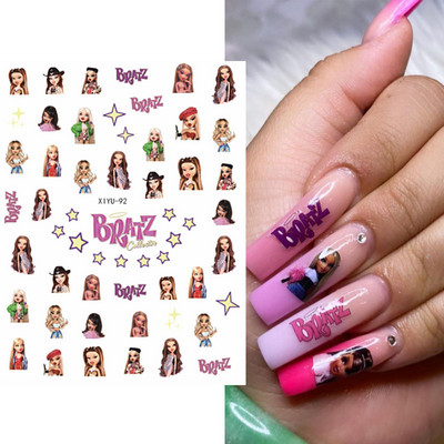 10db Cartoon Girls Nail Art matricák matricák 3D Flame öntapadó transzfer matrica manikűr dekoráció
