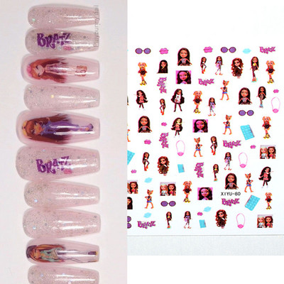 10db Cartoon Girls Nail Art matricák matricák 3D Flame öntapadó transzfer matrica manikűr dekoráció