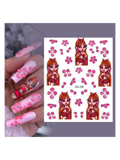 10db Cartoon Girls Nail Art matricák matricák 3D Flame öntapadó transzfer matrica manikűr dekoráció