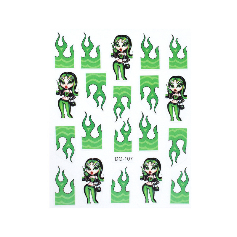 10db Cartoon Girls Nail Art matricák matricák 3D Flame öntapadó transzfer matrica manikűr dekoráció