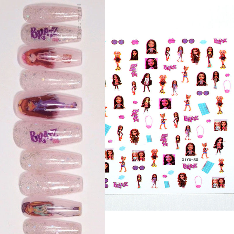 10db Cartoon Girls Nail Art matricák matricák 3D Flame öntapadó transzfer matrica manikűr dekoráció