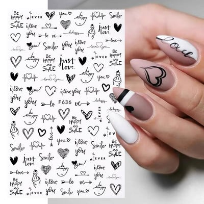 Heart Love Design 3D köröm matrica ábécé szerelem alakú minta öntapadó transzfer köröm matricák manikűr dekoráció