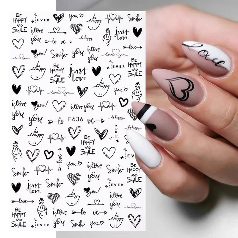 Heart Love Design 3D köröm matrica ábécé szerelem alakú minta öntapadó transzfer köröm matricák manikűr dekoráció