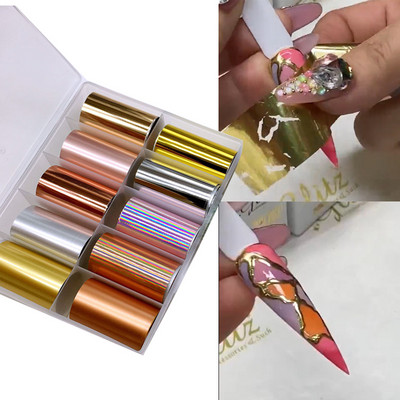 Χρυσό ασημί φύλλο νυχιών Rose Gold Glitter Sky Cellophane Αυτοκόλλητα μεταφοράς νυχιών Slider Decal Μανικιούρ Διακόσμηση