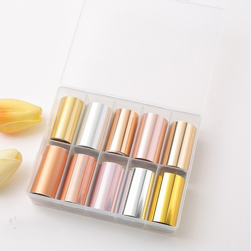 Arany Ezüst Köröm Fólia Rózsa Arany Csillogó Égbolt Celofán Nail Art Transzfer matricák Csúszka matrica Manikűr Dekoráció