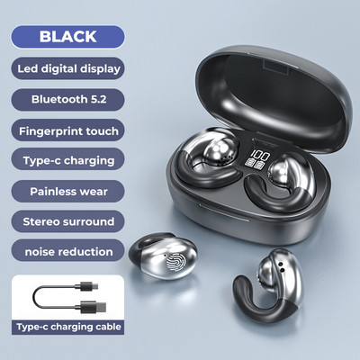 Kaulų laidumo belaidės ausinės TWS Bluetooth 5.2 ausinės LED vandeniui atsparios ausinės HiFi sportinės ausinės ausinės kabliukas su mikrofonu