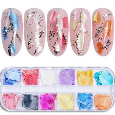 12 värvi küüned abalone kest fragmendid tekstuur naturaalne merekarp 3d sädelev küünte kunst kaunistus puuder litrid ilutööriistad