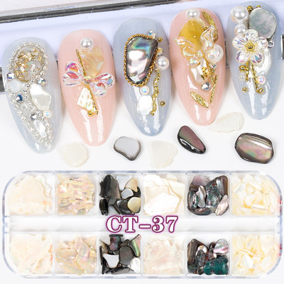 12 värvi küüned abalone kest fragmendid tekstuur naturaalne merekarp 3d sädelev küünte kunst kaunistus puuder litrid ilutööriistad