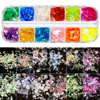 12 värvi küüned abalone kest fragmendid tekstuur naturaalne merekarp 3d sädelev küünte kunst kaunistus puuder litrid ilutööriistad