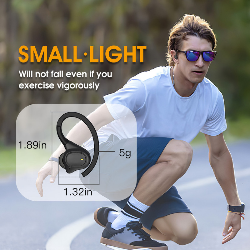 Căști bluetooth sport cu microfon Noise Cancel Căști fără fir Bluetooth 5.1 HiFi Stereo Cârlige pentru urechi pentru alergare Căști fără fir