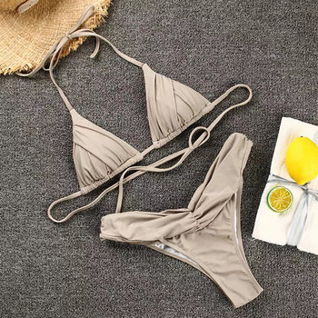 Sexy Micro Bikinis 2023 Women Halter Σετ μπικίνι Brazilian Γυναικείο πλισέ μαγιό Νέο τρίγωνο μαγιό Μαγιό παραλίας