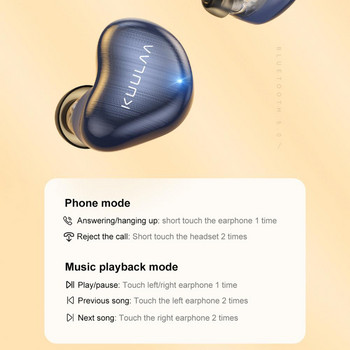 KLYP07 Безжична слушалка с двойна движеща се намотка Удобна тъмно синя цветна безжична сензорна слушалка с пръстов отпечатък за Apple