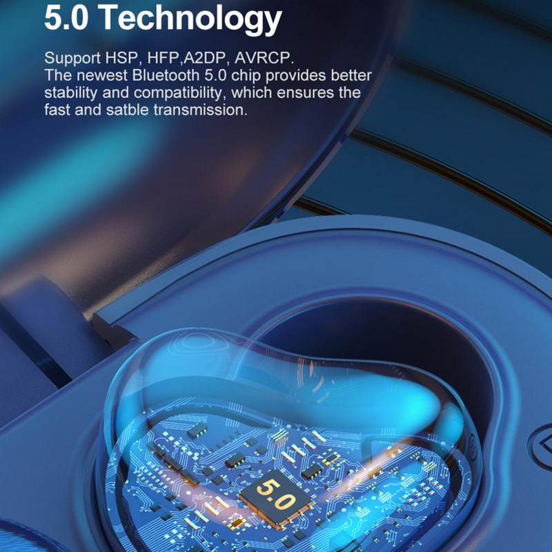 Căști fără fir KLYP07, bobină mobilă dublă, confortabilă, culoare albastru profund, căști tactile fără fir cu amprentă digitală pentru Apple