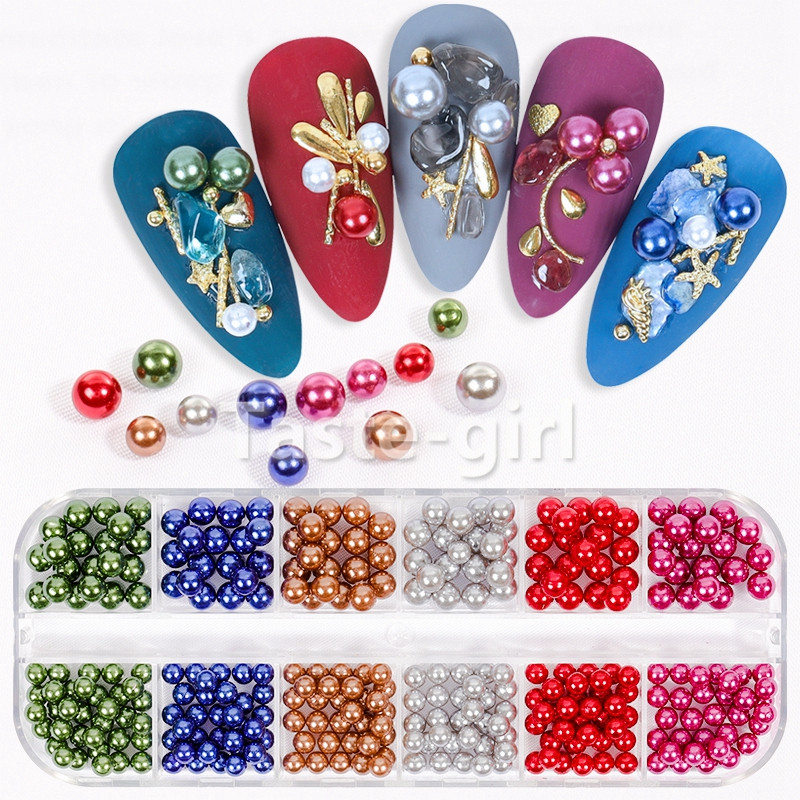 12 rešetki Dijelovi Dodaci za nokte Biserne perle 1 kutija Akrilne kuglice sa vještačkim kamenčićima Pribor za profesionalce Alat za dekoraciju manikure