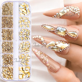 1 kutija Stakleni dodaci za nokte Miješani stil SS04-SS16 Nail Art Decoration Charms Rhinestones Pribor za nokte Set dekoracija za manikuru