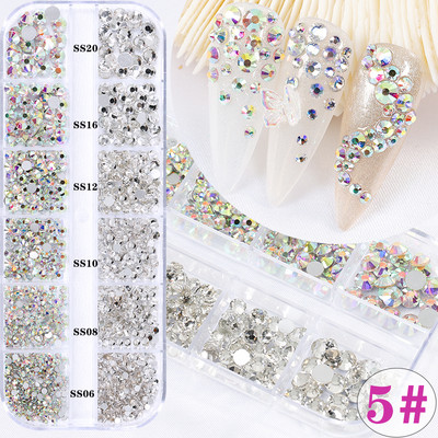 1 kutija Stakleni dodaci za nokte Miješani stil SS04-SS16 Nail Art Decoration Charms Rhinestones Pribor za nokte Set dekoracija za manikuru