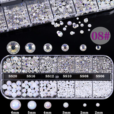 1 kutija Stakleni dodaci za nokte Miješani stil SS04-SS16 Nail Art Decoration Charms Rhinestones Pribor za nokte Set dekoracija za manikuru