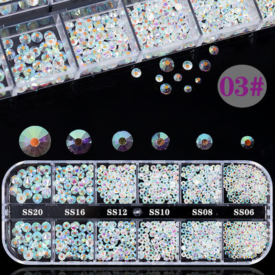 1 kutija Stakleni dodaci za nokte Miješani stil SS04-SS16 Nail Art Decoration Charms Rhinestones Pribor za nokte Set dekoracija za manikuru