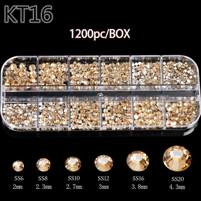 1 kutija Stakleni dodaci za nokte Miješani stil SS04-SS16 Nail Art Decoration Charms Rhinestones Pribor za nokte Set dekoracija za manikuru