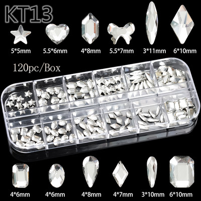 1 kutija Stakleni dodaci za nokte Miješani stil SS04-SS16 Nail Art Decoration Charms Rhinestones Pribor za nokte Set dekoracija za manikuru