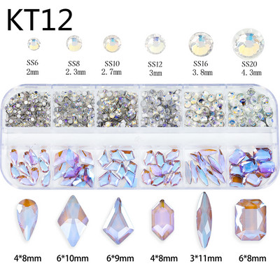 1 kutija Stakleni dodaci za nokte Miješani stil SS04-SS16 Nail Art Decoration Charms Rhinestones Pribor za nokte Set dekoracija za manikuru