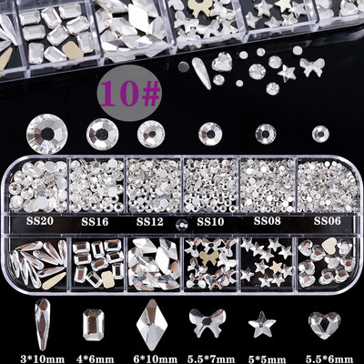 1 kutija Stakleni dodaci za nokte Miješani stil SS04-SS16 Nail Art Decoration Charms Rhinestones Pribor za nokte Set dekoracija za manikuru