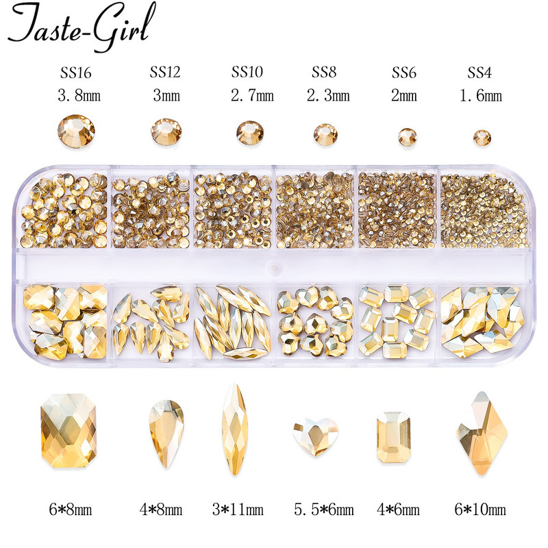 1 kutija Stakleni dodaci za nokte Miješani stil SS04-SS16 Nail Art Decoration Charms Rhinestones Pribor za nokte Set dekoracija za manikuru