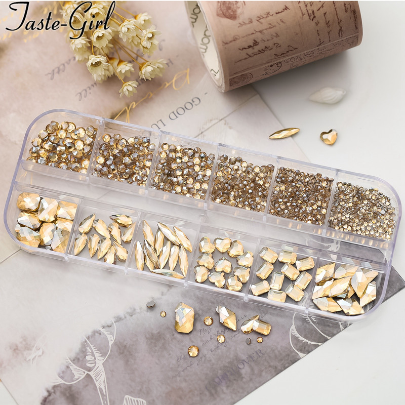 1 kutija Stakleni dodaci za nokte Miješani stil SS04-SS16 Nail Art Decoration Charms Rhinestones Pribor za nokte Set dekoracija za manikuru