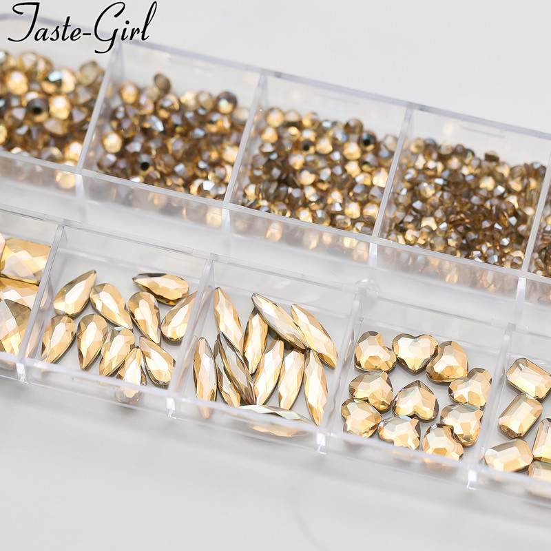 1 kutija Stakleni dodaci za nokte Miješani stil SS04-SS16 Nail Art Decoration Charms Rhinestones Pribor za nokte Set dekoracija za manikuru