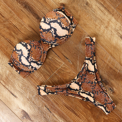 Szexi női bikini brazil fürdőruha Push-up melltartó bikini szett kétrészes fürdőruha fürdőruha Alacsony derekú strandruha Leopárd fürdő