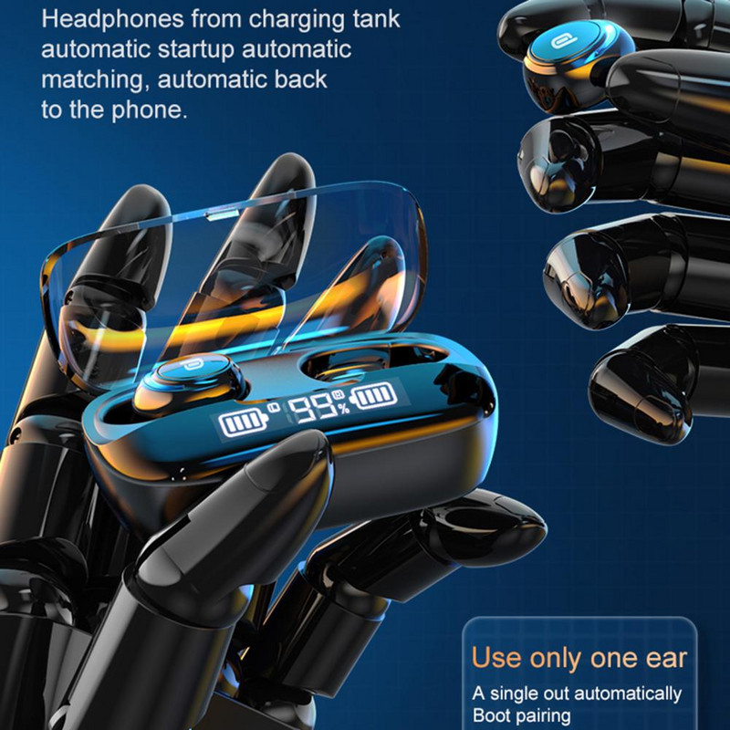 M-U8 TWS Căști fără fir Bluetooth 5.0 Afișaj digital Căști HiFi stereo impermeabile, control tactil HiFi, căști anti-zgomot