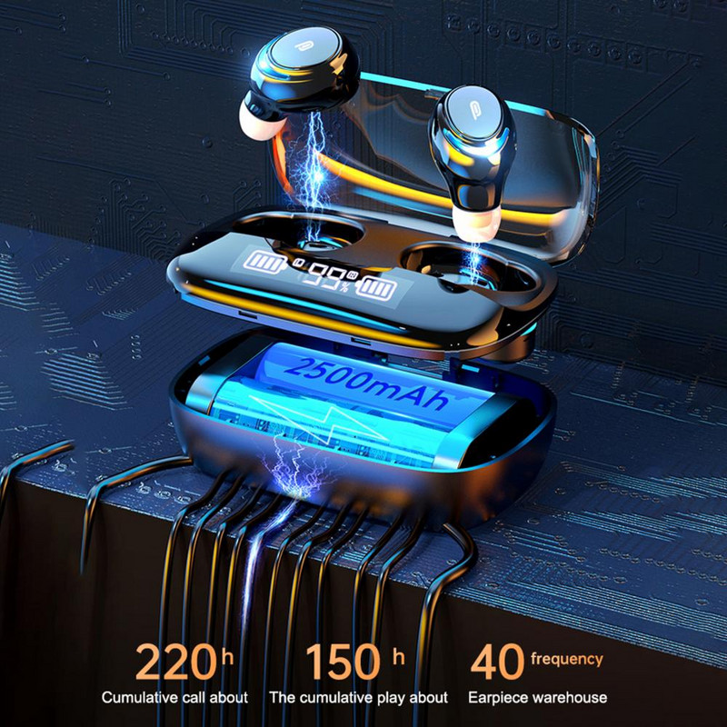 M-U8 TWS Căști fără fir Bluetooth 5.0 Afișaj digital Căști HiFi stereo impermeabile, control tactil HiFi, căști anti-zgomot