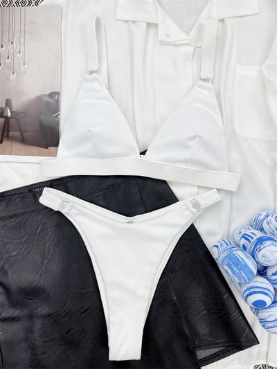 Para Praia 10 Colors 2023 Καλοκαιρινό γυναικείο μαγιό Halter Brazilian μπικίνι Γυναικεία μαγιό Push Up Σετ μπικίνι με δαχτυλίδι