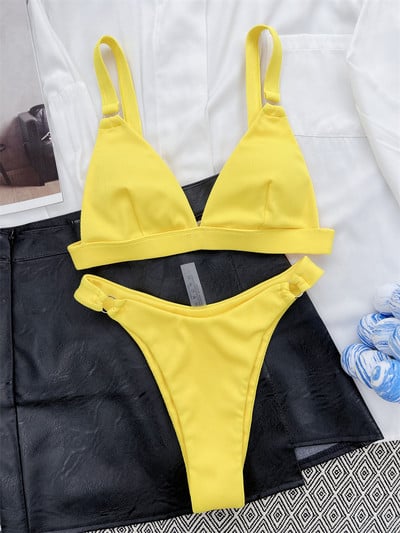 Para Praia 10 Colors 2023 Καλοκαιρινό γυναικείο μαγιό Halter Brazilian μπικίνι Γυναικεία μαγιό Push Up Σετ μπικίνι με δαχτυλίδι