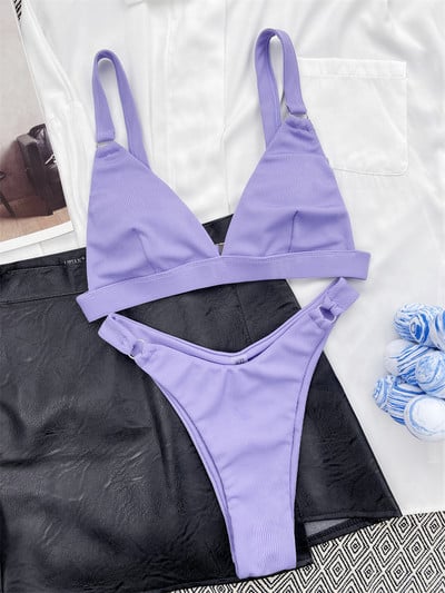 Para Praia 10 Colors 2023 Καλοκαιρινό γυναικείο μαγιό Halter Brazilian μπικίνι Γυναικεία μαγιό Push Up Σετ μπικίνι με δαχτυλίδι