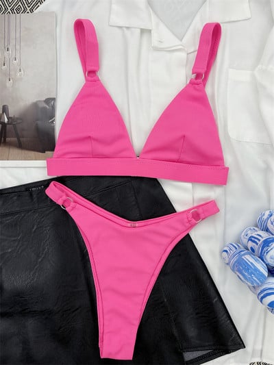 Para Praia 10 Colors 2023 Καλοκαιρινό γυναικείο μαγιό Halter Brazilian μπικίνι Γυναικεία μαγιό Push Up Σετ μπικίνι με δαχτυλίδι
