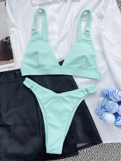 Para Praia 10 Colors 2023 Καλοκαιρινό γυναικείο μαγιό Halter Brazilian μπικίνι Γυναικεία μαγιό Push Up Σετ μπικίνι με δαχτυλίδι