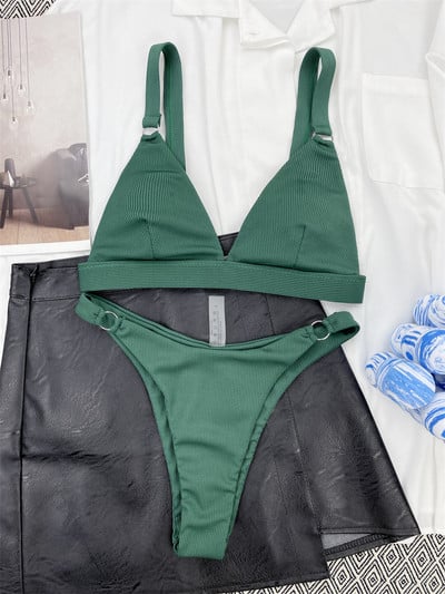 Para Praia 10 Colors 2023 Καλοκαιρινό γυναικείο μαγιό Halter Brazilian μπικίνι Γυναικεία μαγιό Push Up Σετ μπικίνι με δαχτυλίδι