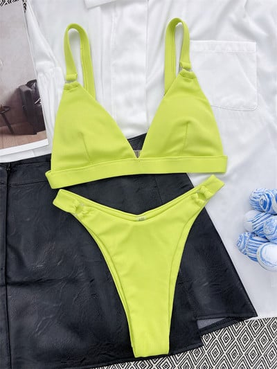 Para Praia 10 Colors 2023 Καλοκαιρινό γυναικείο μαγιό Halter Brazilian μπικίνι Γυναικεία μαγιό Push Up Σετ μπικίνι με δαχτυλίδι