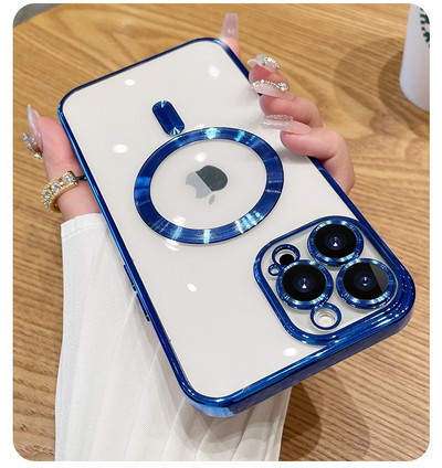 Πολυτελής διαφανής μαγνητική θήκη φόρτισης Magsafe για iPhone 14 Plus 13 12 11 Pro Max Clear Plating Κάλυμμα σιλικόνης