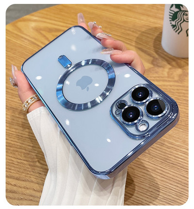 Πολυτελής διαφανής μαγνητική θήκη φόρτισης Magsafe για iPhone 14 Plus 13 12 11 Pro Max Clear Plating Κάλυμμα σιλικόνης