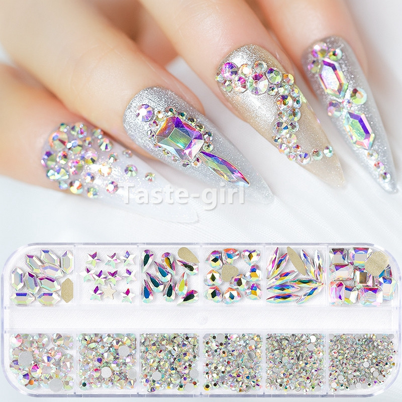 1 kutija Staklena miješana dekoracija za nokte Kit sa kamenčićima Pribor za manikuru noktiju Dragulji Kristali Oprema za nokte za profesionalce