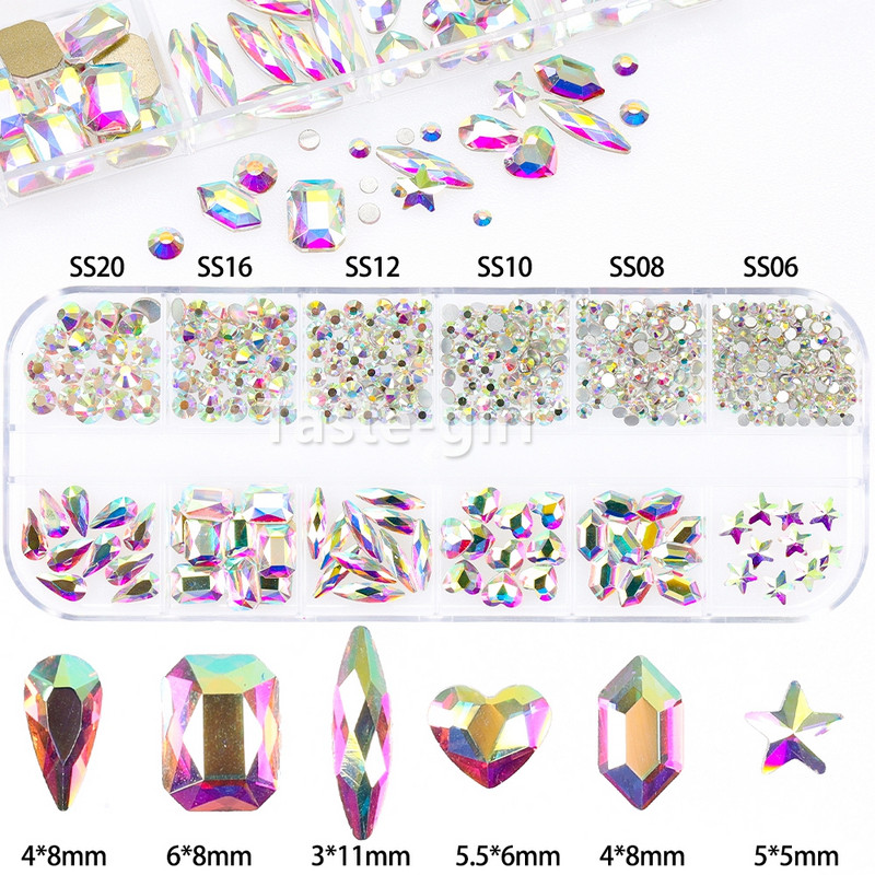 1 kutija Staklena miješana dekoracija za nokte Kit sa kamenčićima Pribor za manikuru noktiju Dragulji Kristali Oprema za nokte za profesionalce