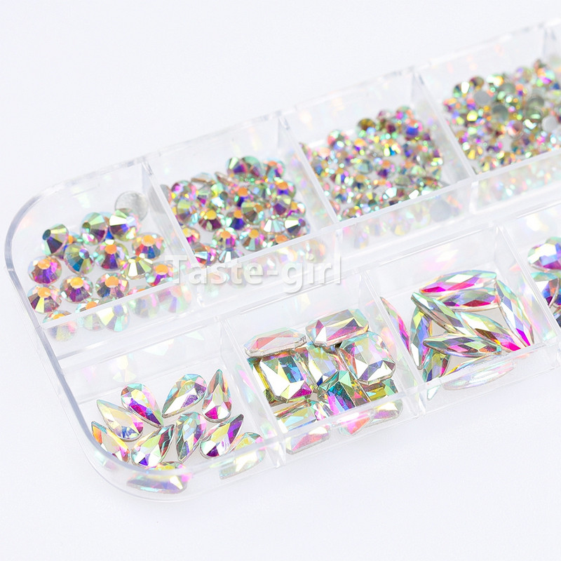 1 kutija Staklena miješana dekoracija za nokte Kit sa kamenčićima Pribor za manikuru noktiju Dragulji Kristali Oprema za nokte za profesionalce