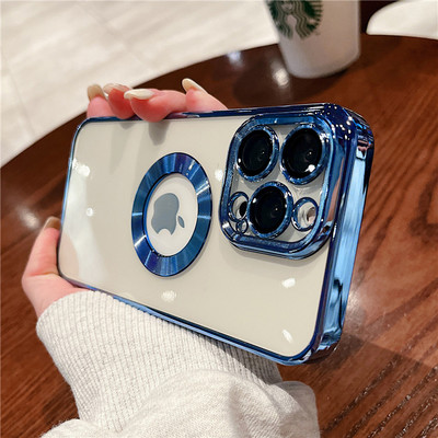 Luksusa pārklājuma logotipa cauruma caurspīdīgs korpuss iPhone 14 11 13 12 Pro Max XS Max X XR 7 8 Plus SE 2020 kompaktdiska raksta silikona vāciņam