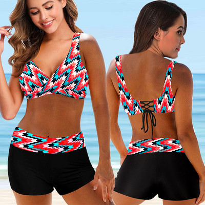 2022. Novi ženski ljetni prugasti bikini kompleti kupaćih kostima Ženski seksi kupaći kostim Dvodijelni komplet kupaćih kostima široke majice za plažu