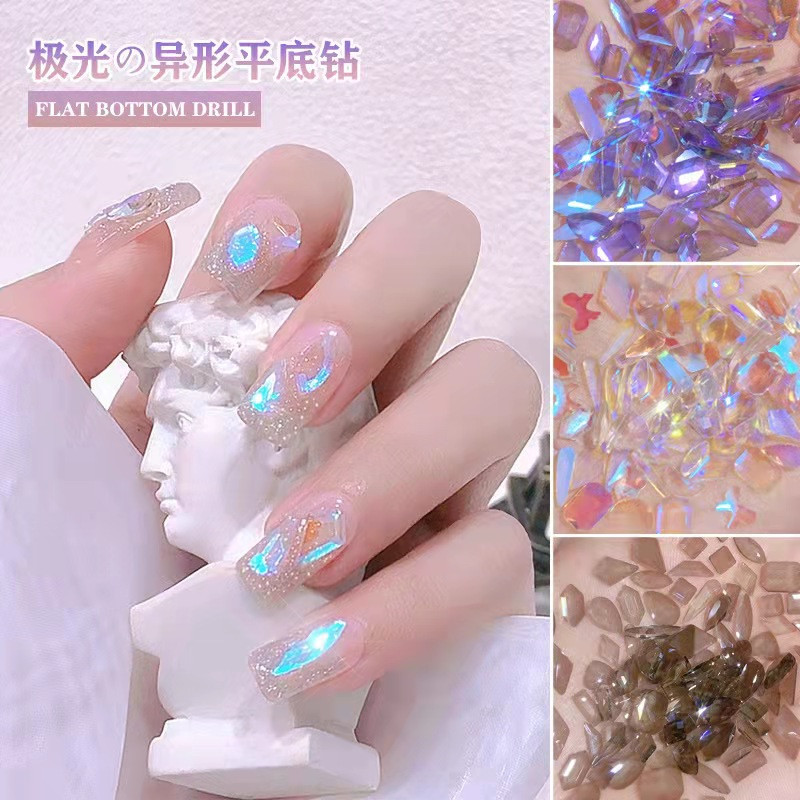100PCS/Pakiranje Mješoviti oblik Aurora Nail Rhinestones Flatback Polar Light Smola Dragulji Kamenje Manikura Nails Art Decoration Accessories